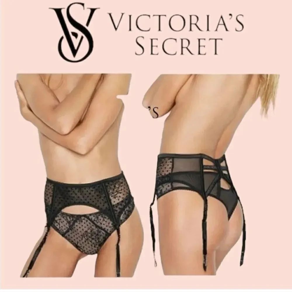 Victoria Secret Black Lace Garter Belt Sexy Polka Dot Size XS - NWT